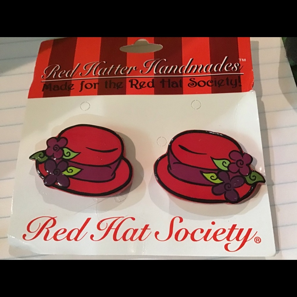 Red hat society pierced earrings